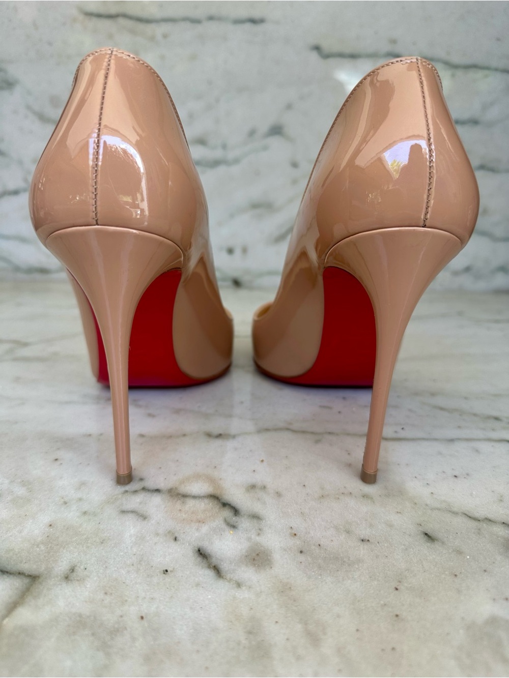 Christian Louboutin Pigalle Follies 100 Nude Patent Red Bottom Heels - Picture 6 of 11